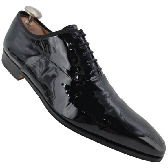 Magnanni Saks Fifth Ave Black Patent Leather Dress Shoes Men 11.5 Formal Oxfords - Picture 2 of 15